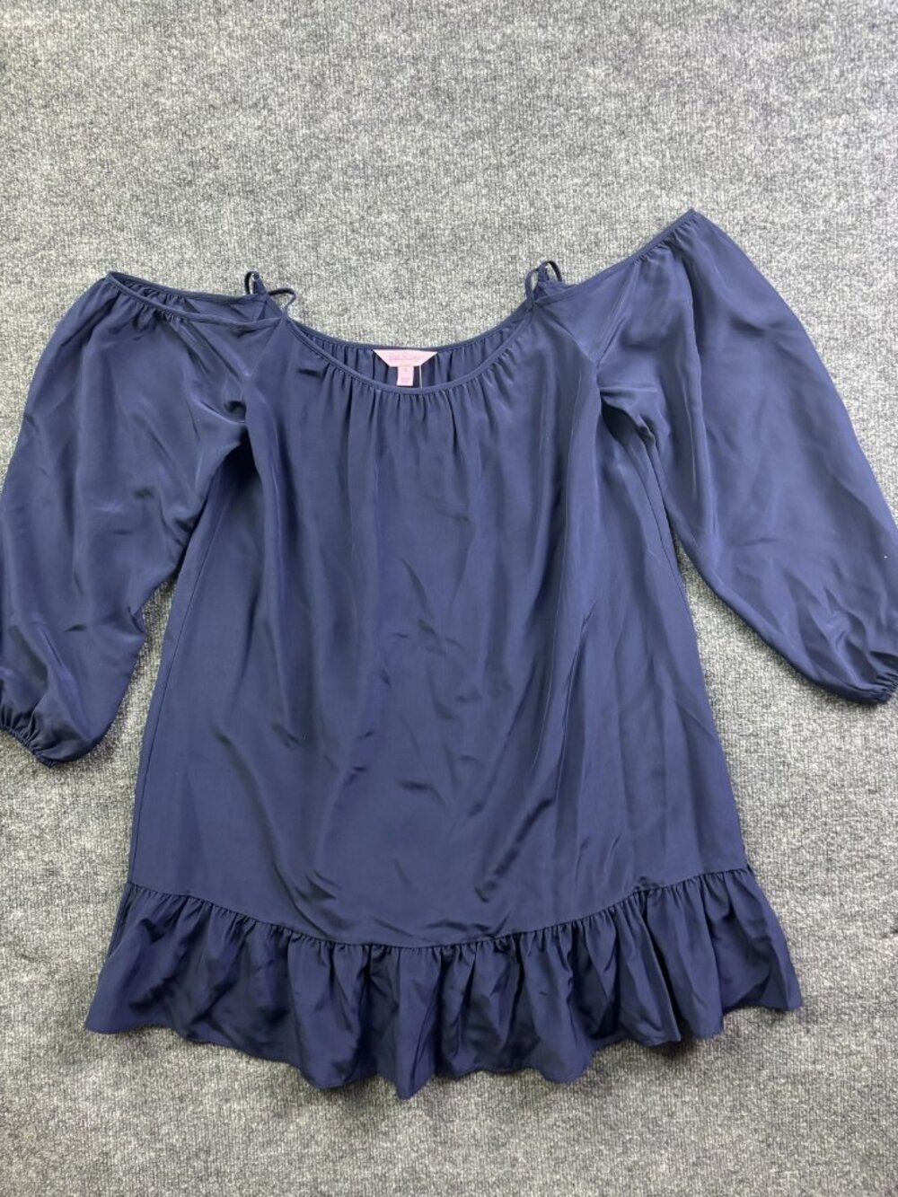 Lilly Pulitzer Dress‎ Womens Small Blue Silk Off Shoulder Ruffle Hem Shift
